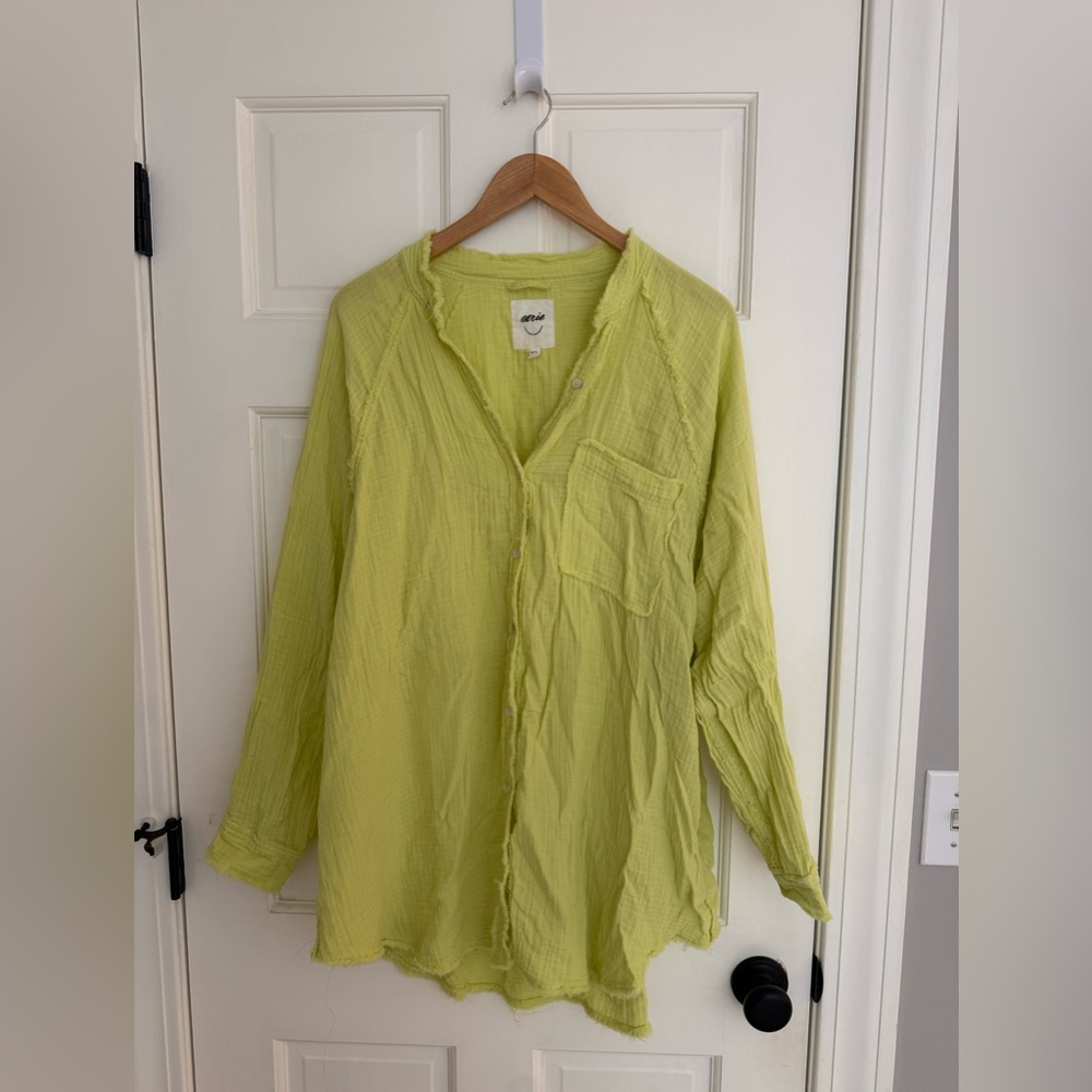 aerie Lime Green Lightweight Button-Front Tunic